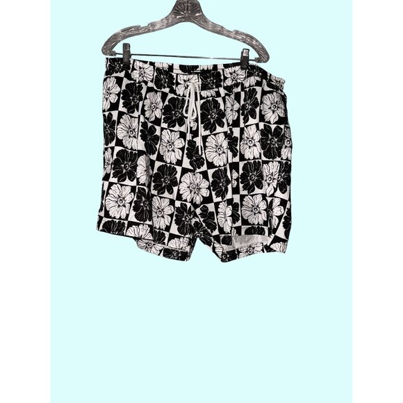 NWT Mens INC Floral Black & White Swim Trunks XXL Elastic Waist - Picture 2 of 4